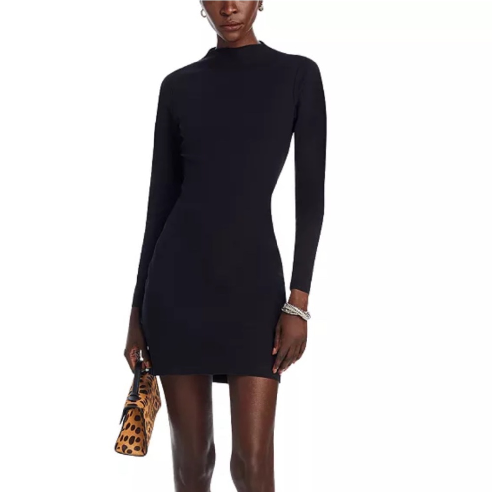 AQUA Mock Neck Long Sleeve Mini Dress – NWT, Black, Medium